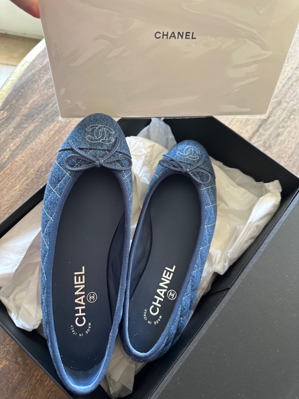 CHANEL Denim Quilted Ballet Flats in Indigo Blue